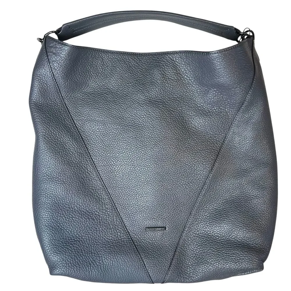 NWT Rebecca Minkoff Moto Double Zip Leather Hobo Shoulder Bag Purse Gray - Picture 5 of 16